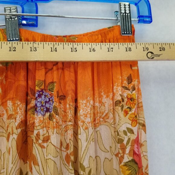 Forbidden Maxi Broom Skirt Womens L Floral Crochet Beads Tiered Orange Pink Boho - Picture 10 of 11